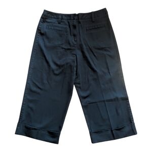 Larry Levine Retro Wide Leg Stretch Black Highrise Cuffed Capri Cropped Pants